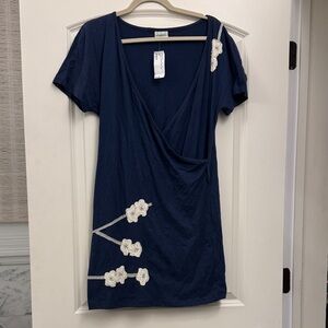 Synergy Organic Clothing Navy Blue Dress with White Floral Accents